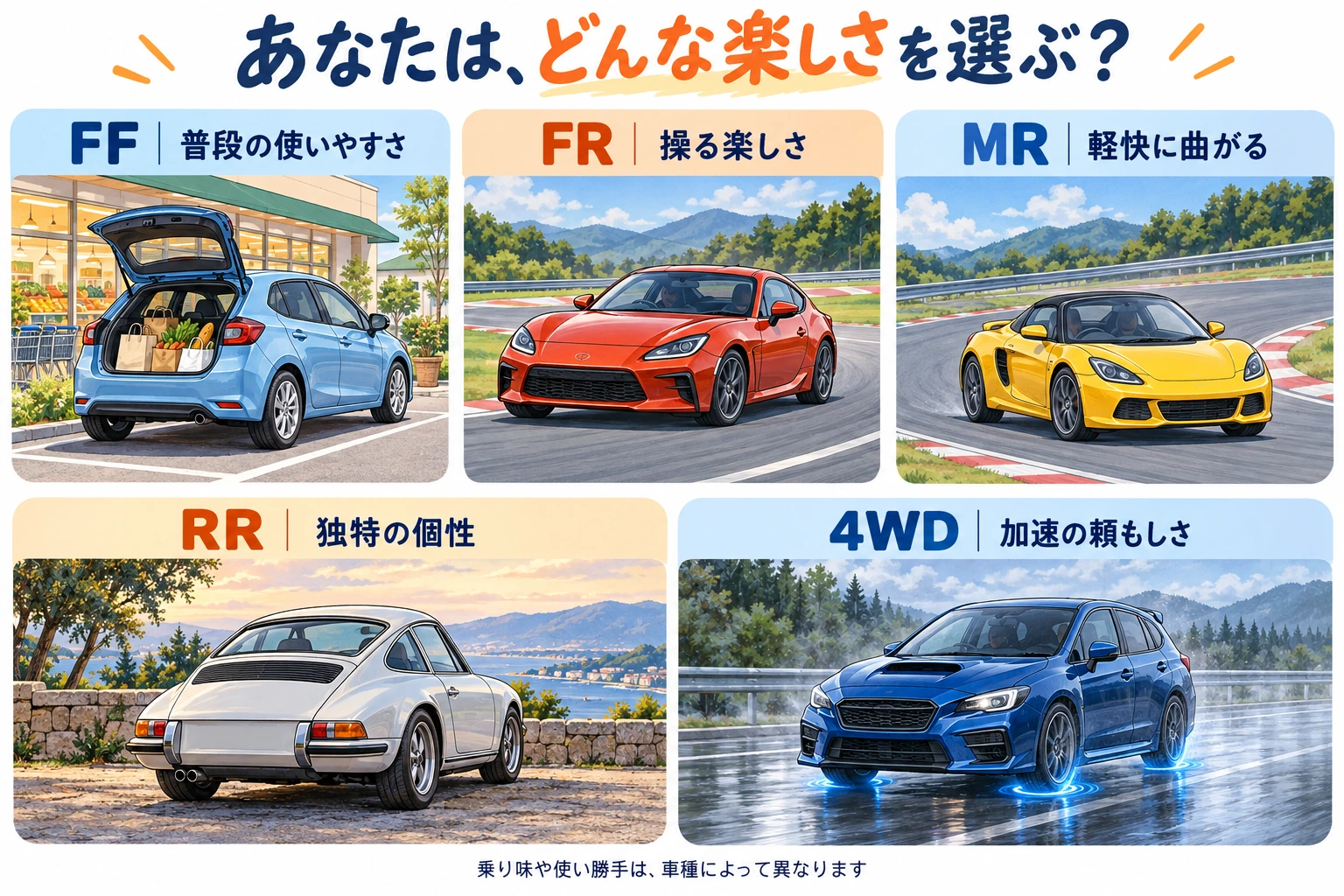 駆動方式ごとの楽しさと、日常での使い方のイメージ