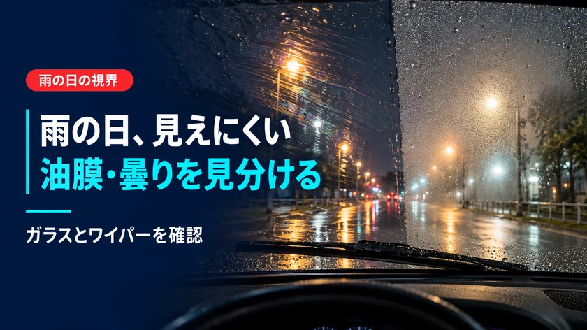 雨の日にフロントガラスが見にくい原因|油膜・曇り・ワイパーの対策のアイキャッチ画像