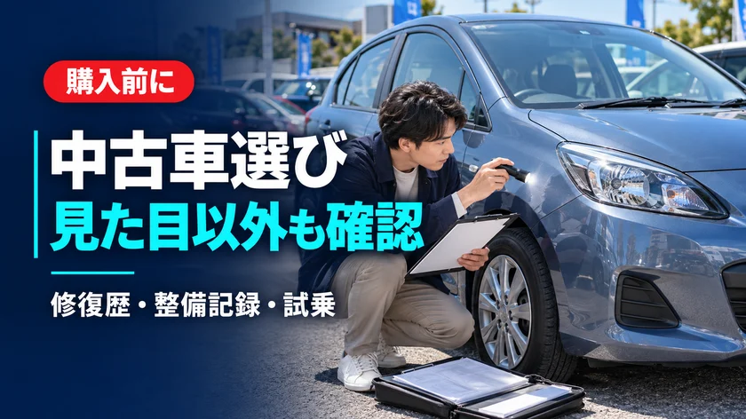 中古車の選び方|購入前に確認したい修復歴・整備記録・試乗のポイントのアイキャッチ画像